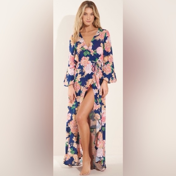 NWOT MAAJI MIDNIGHT GARDEN LONG SLEEVES COVER-UP WRAP DRESS - Picture 2 of 10